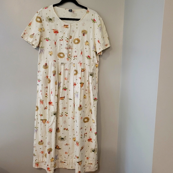 Lands' End Dresses & Skirts - Lands End Vintage Garden Print Linen & Cotton Midi Dress. Size 12